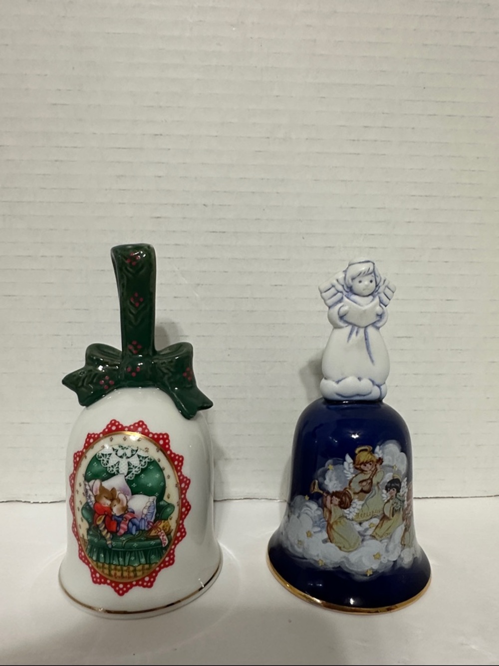 Avon Ceramic Holiday Bell Ornaments - 1990 & 1992 Christmas